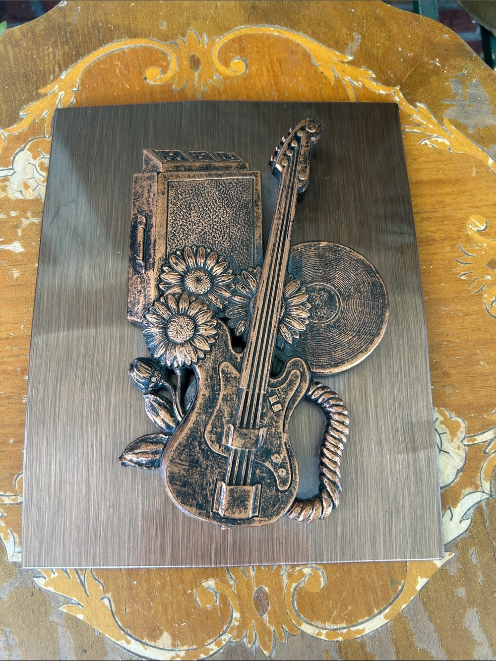 Vintage Copper Guitar Wall Decor